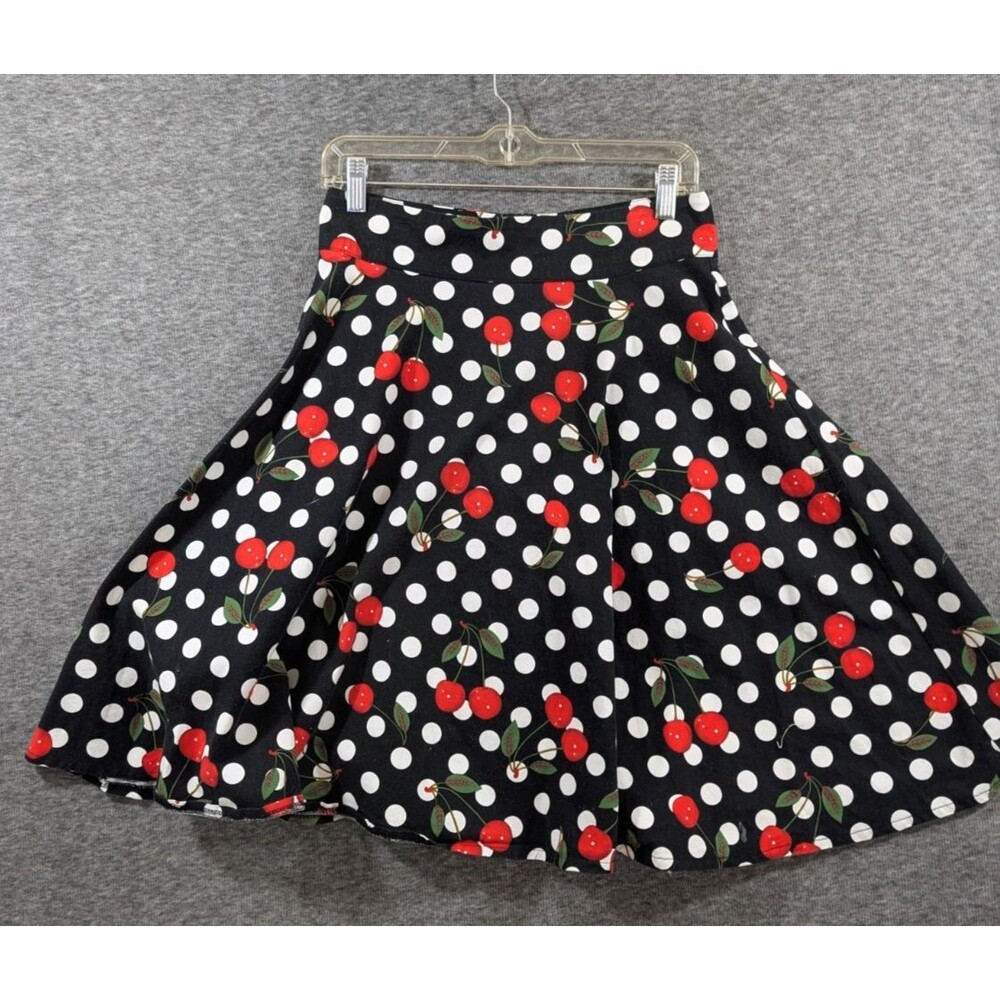 FANCYQUBE Polka Dot Cherry Print Skirt Zipper Detail Women's Feminime